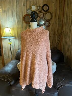 Free People Cuddle Up Pullover Sweater Cozy, Oversized Peach Loop-Knit